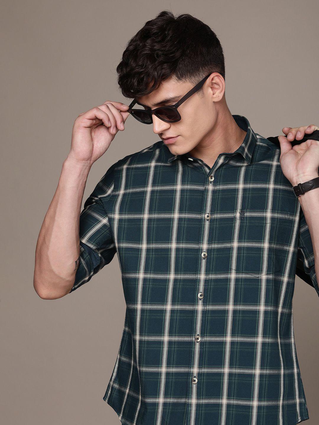 french connection slim fit tartan checked pure cotton casual shirt