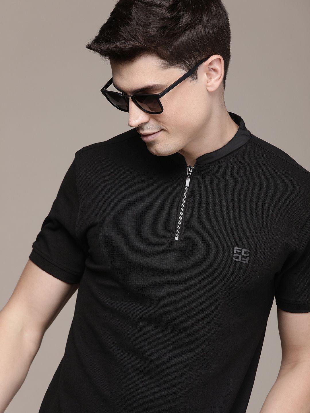 french connection solid henley neck pure cotton t-shirt