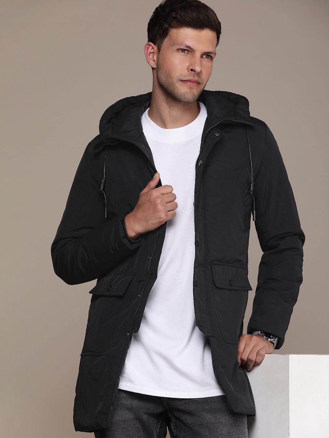 french connection solid hooded padded jacket