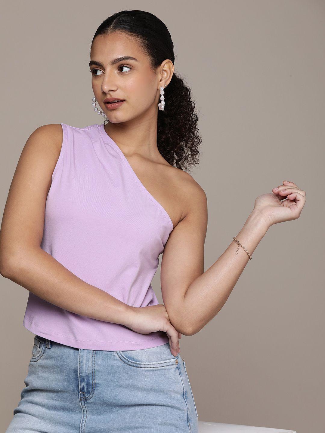 french connection solid one shoulder knitted fitted top