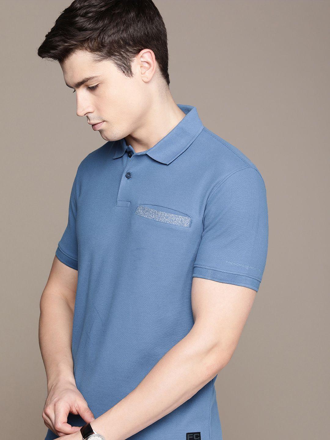 french connection solid polo collar pure cotton pocket t-shirt