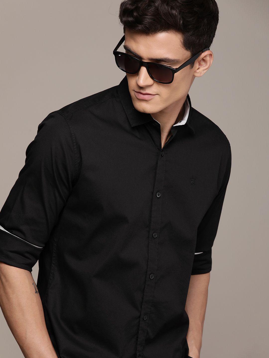 french connection solid slim fit casual shirt