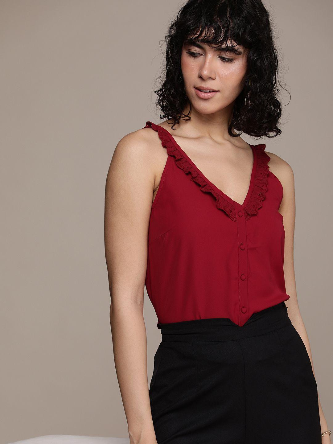 french connection solid v-neck sleeveless top