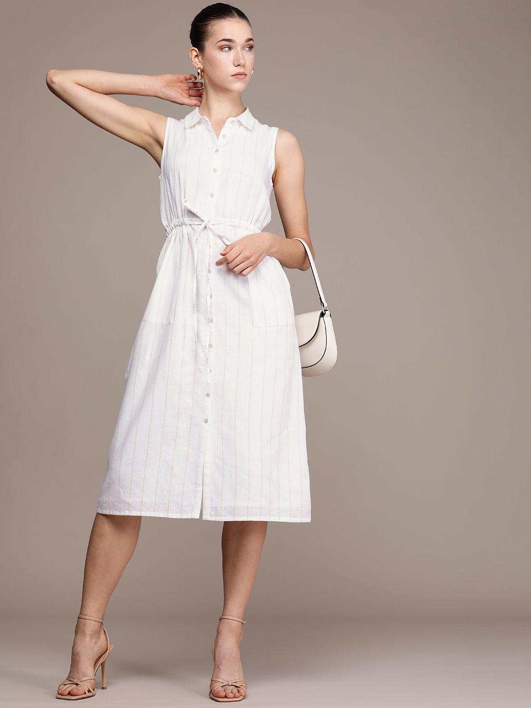 french connection striped cotton linen fit & flare dress