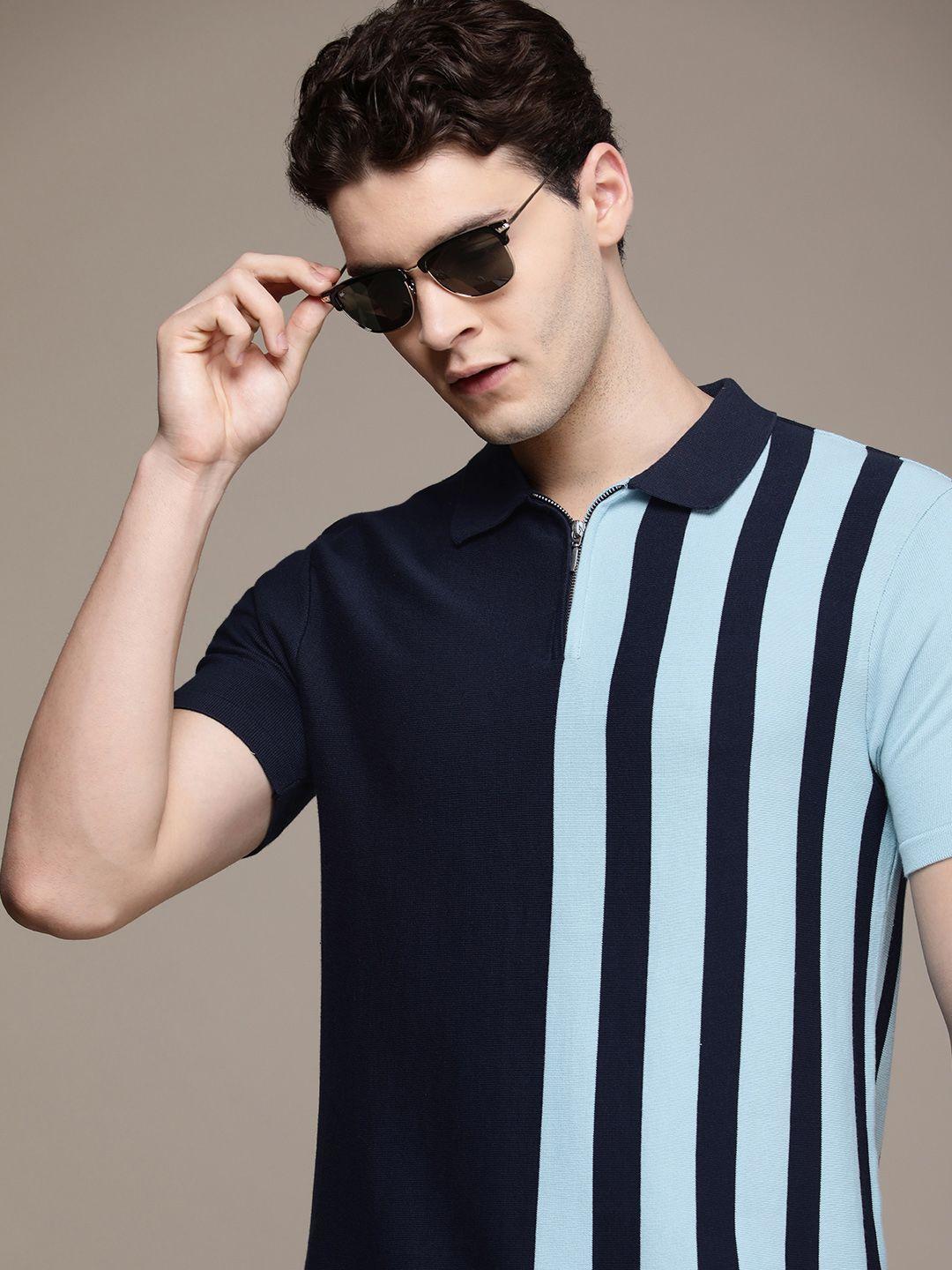 french connection striped polo collar pure cotton t-shirt