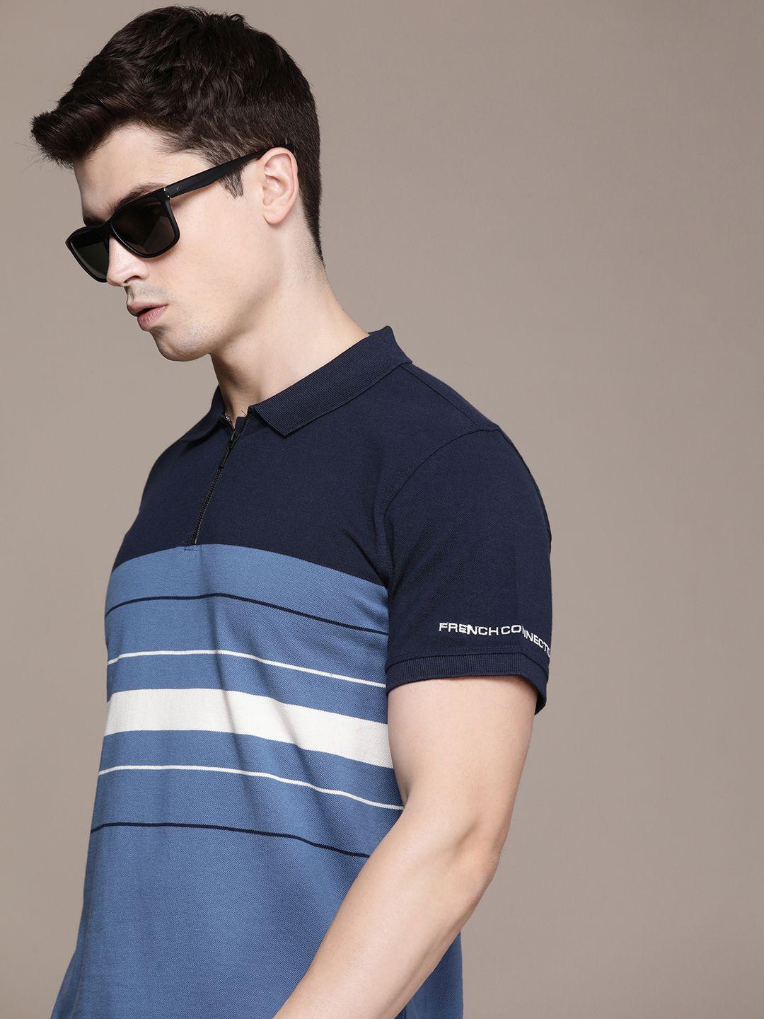 french connection striped polo collar pure cotton t-shirt