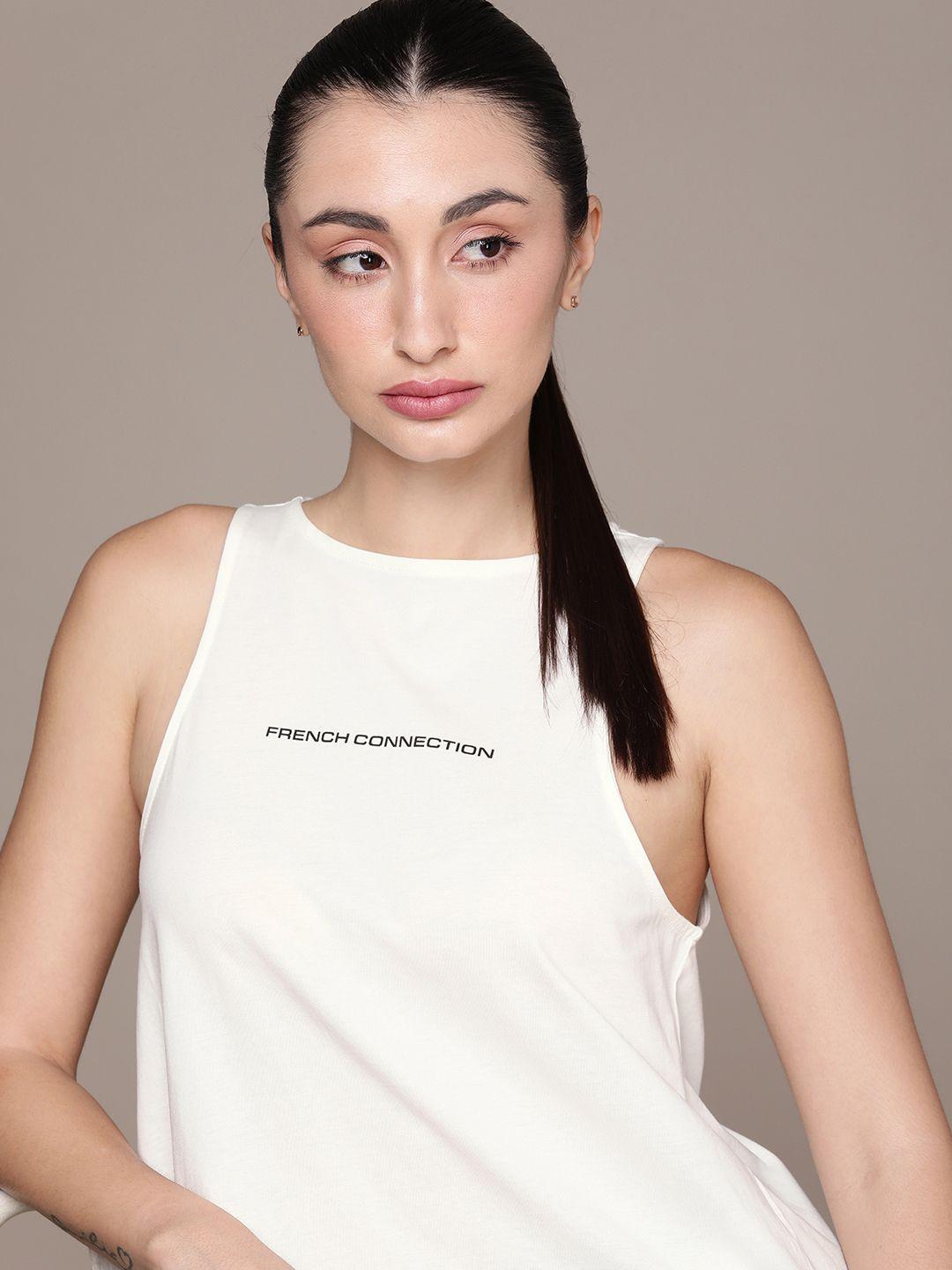 french connection typography printed pure cotton sleeveless t-shirt