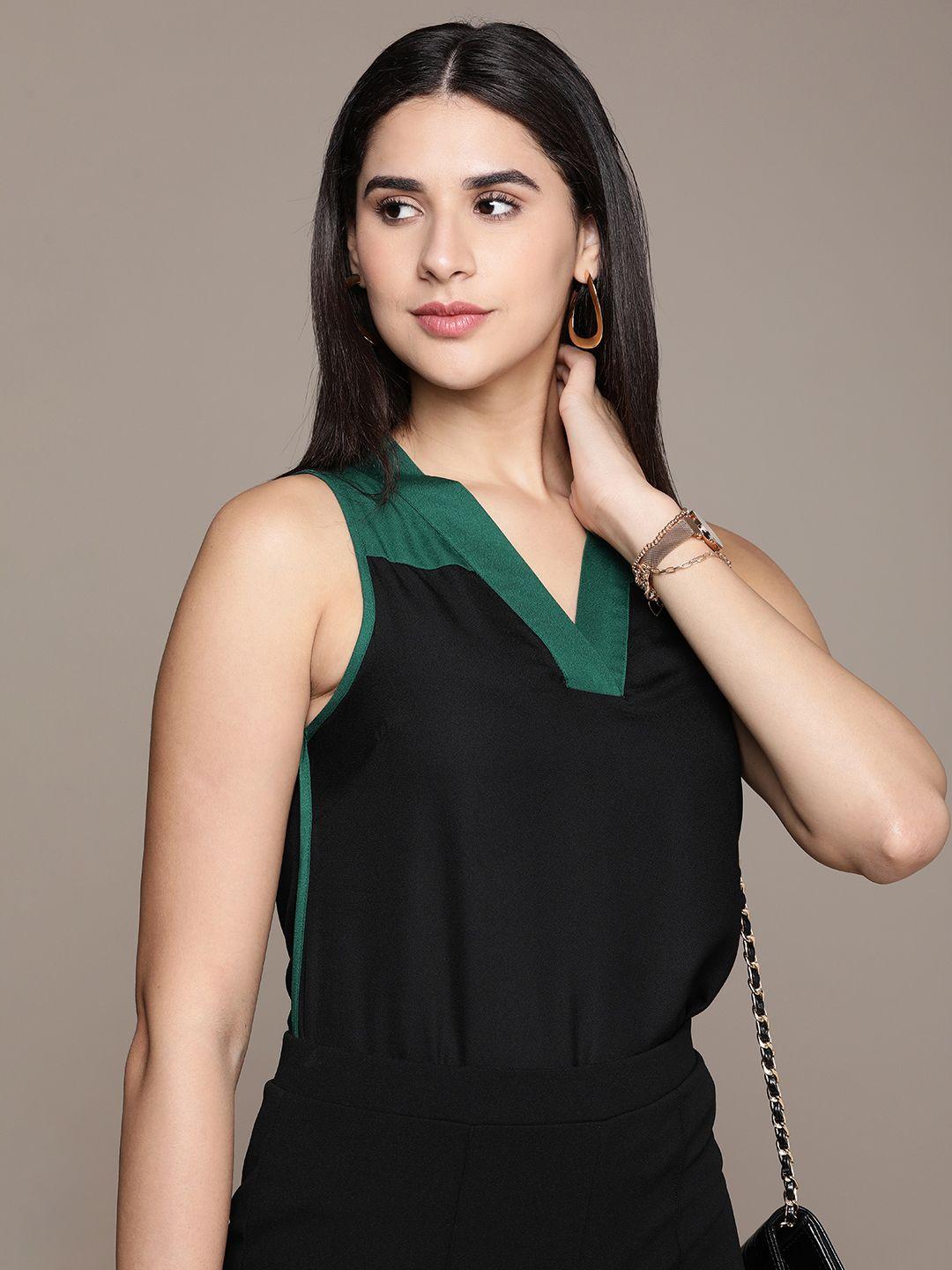 french connection v-neck sleeveless top with contrast colour detail