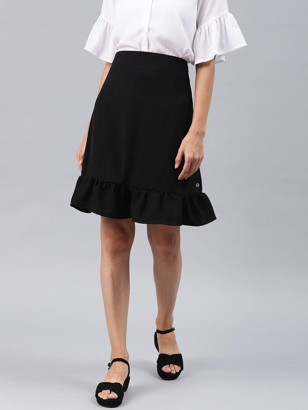 french connection women black solid a-line ruffle skirt