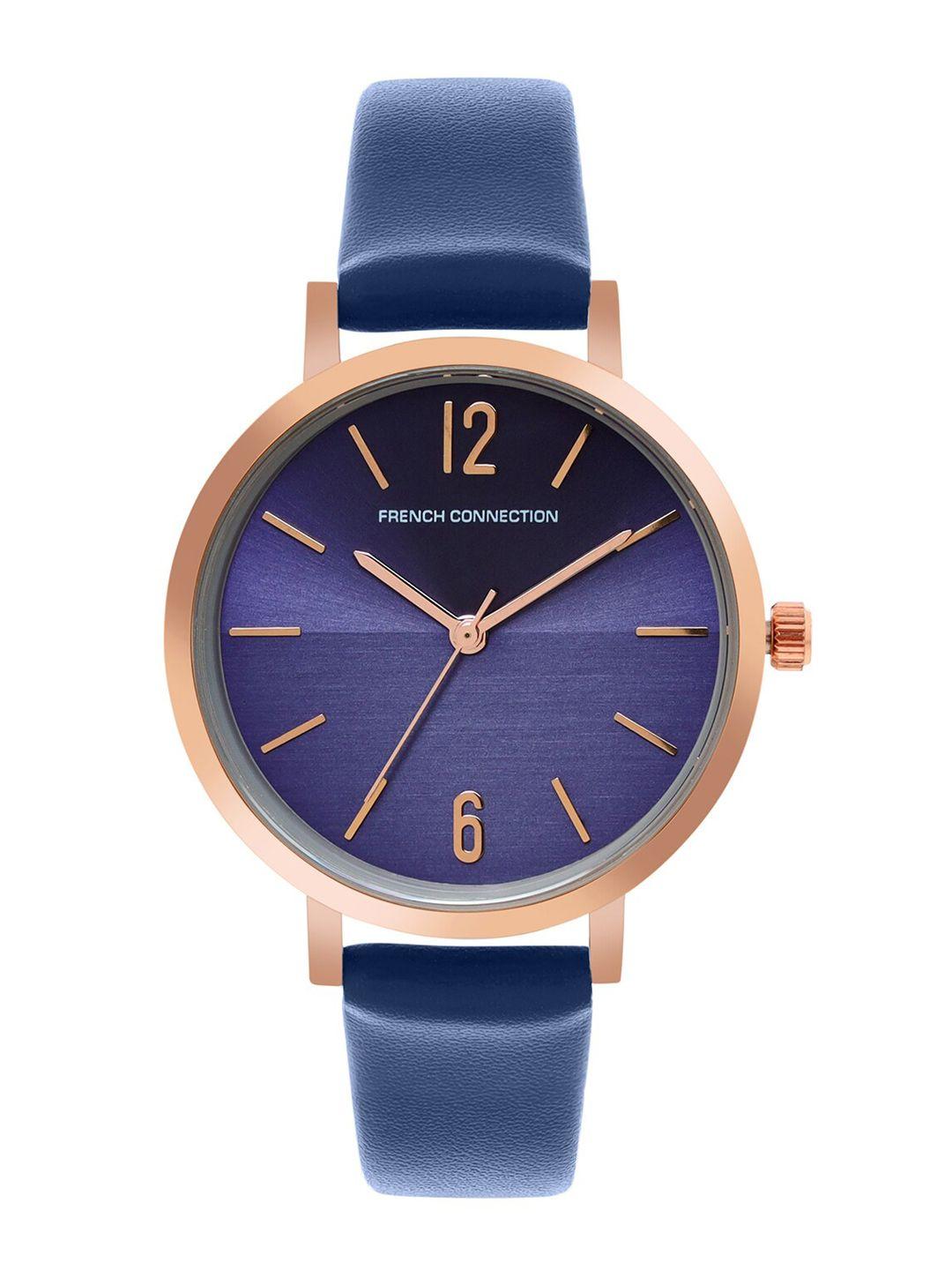 french connection women blue dial & blue leather straps analogue watch fc007a