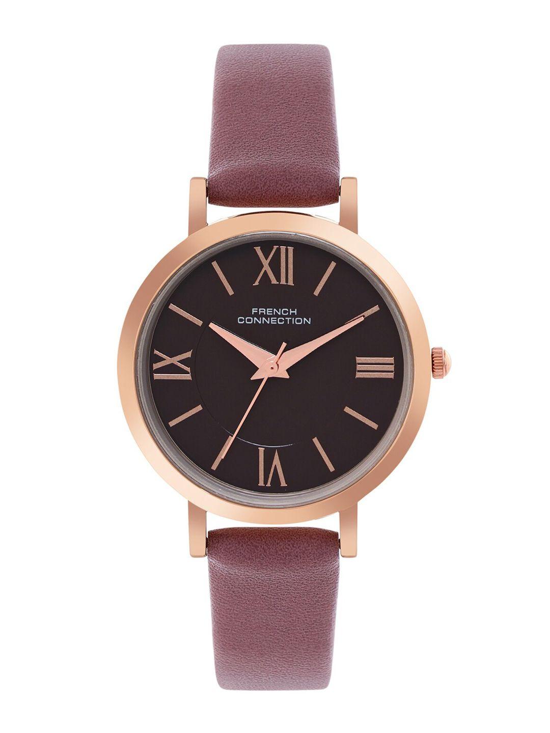 french connection women brown dial & brown leather straps analogue watch fcn00037c