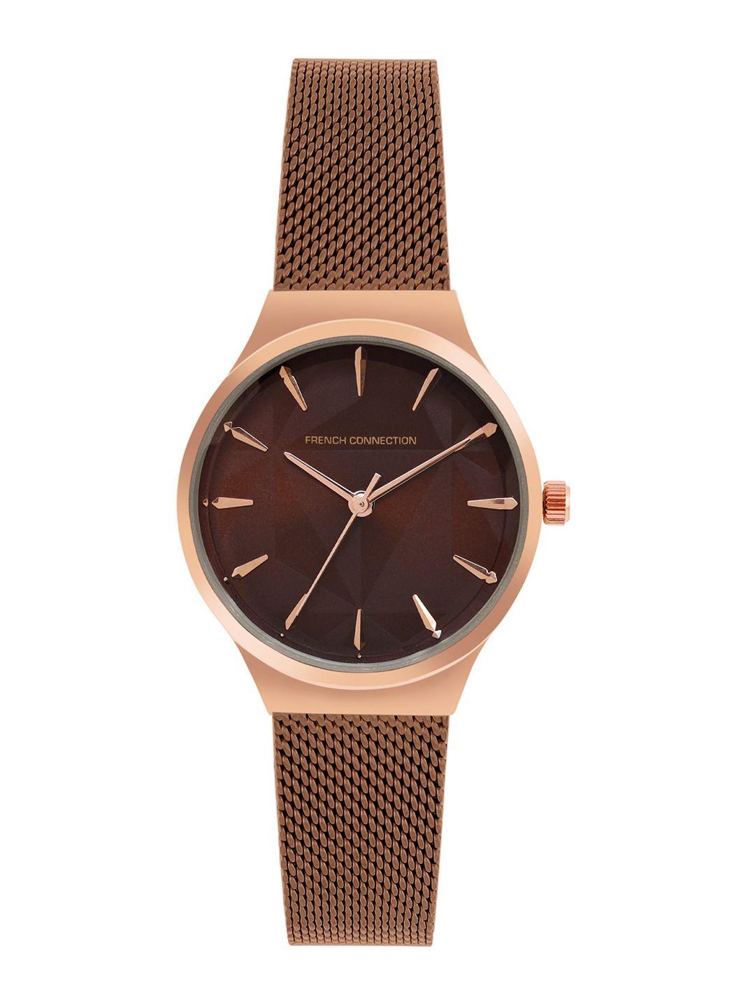 french connection women brown dial & brown stainless steel bracelet style straps analogue watch fcn00021d