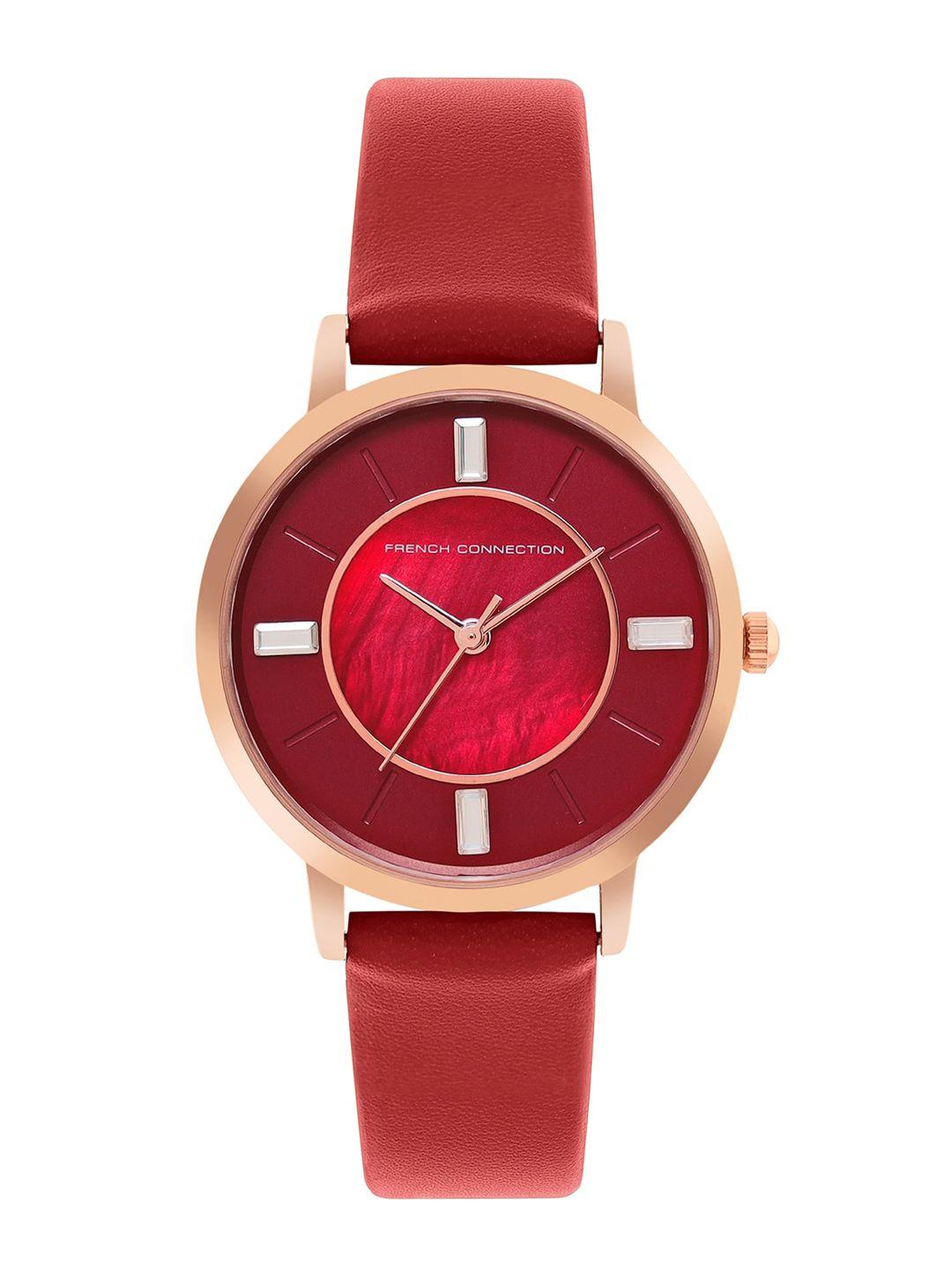 french connection women dial & leather straps analogue watch fcn00066e