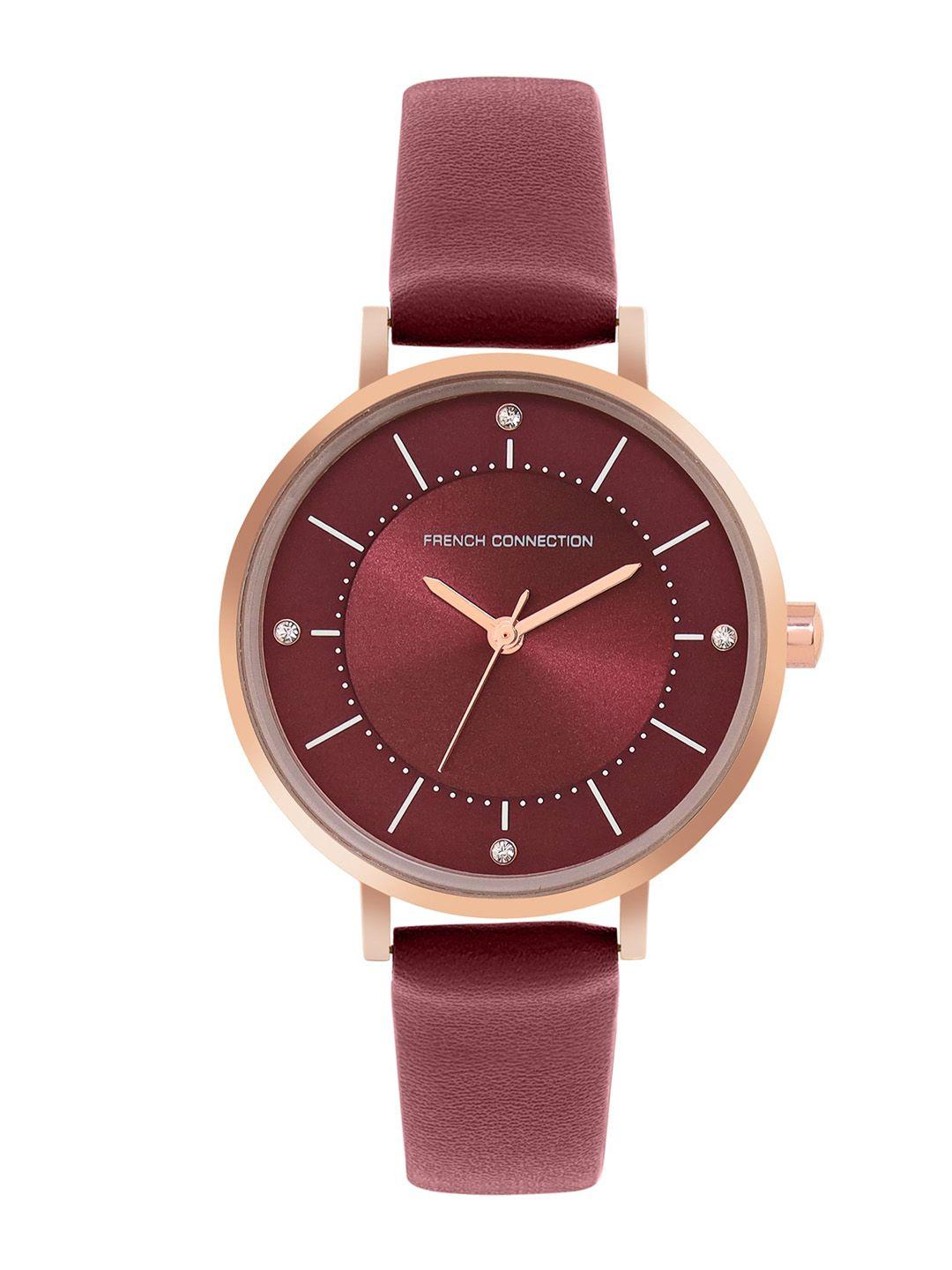 french connection women embellished dial & leather straps analogue watch fcn00010n