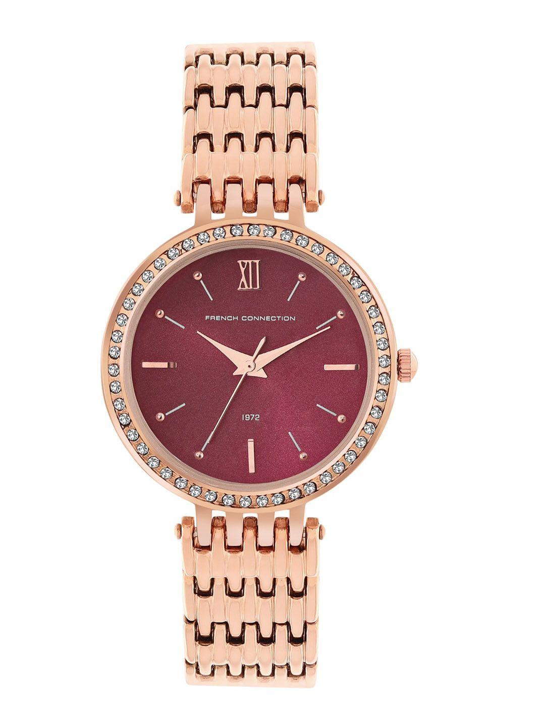 french connection women embellished dial & stainless steel bracelet style straps analogue watch fcn00063i