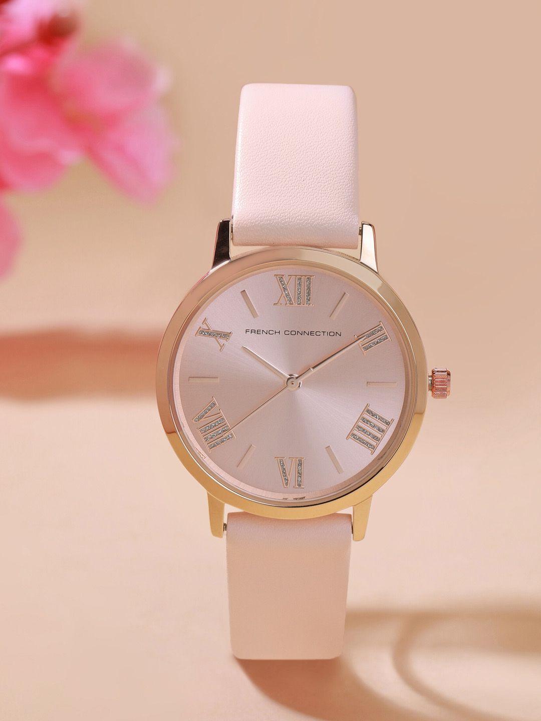 french connection women leather straps analogue display watch fcn00067a