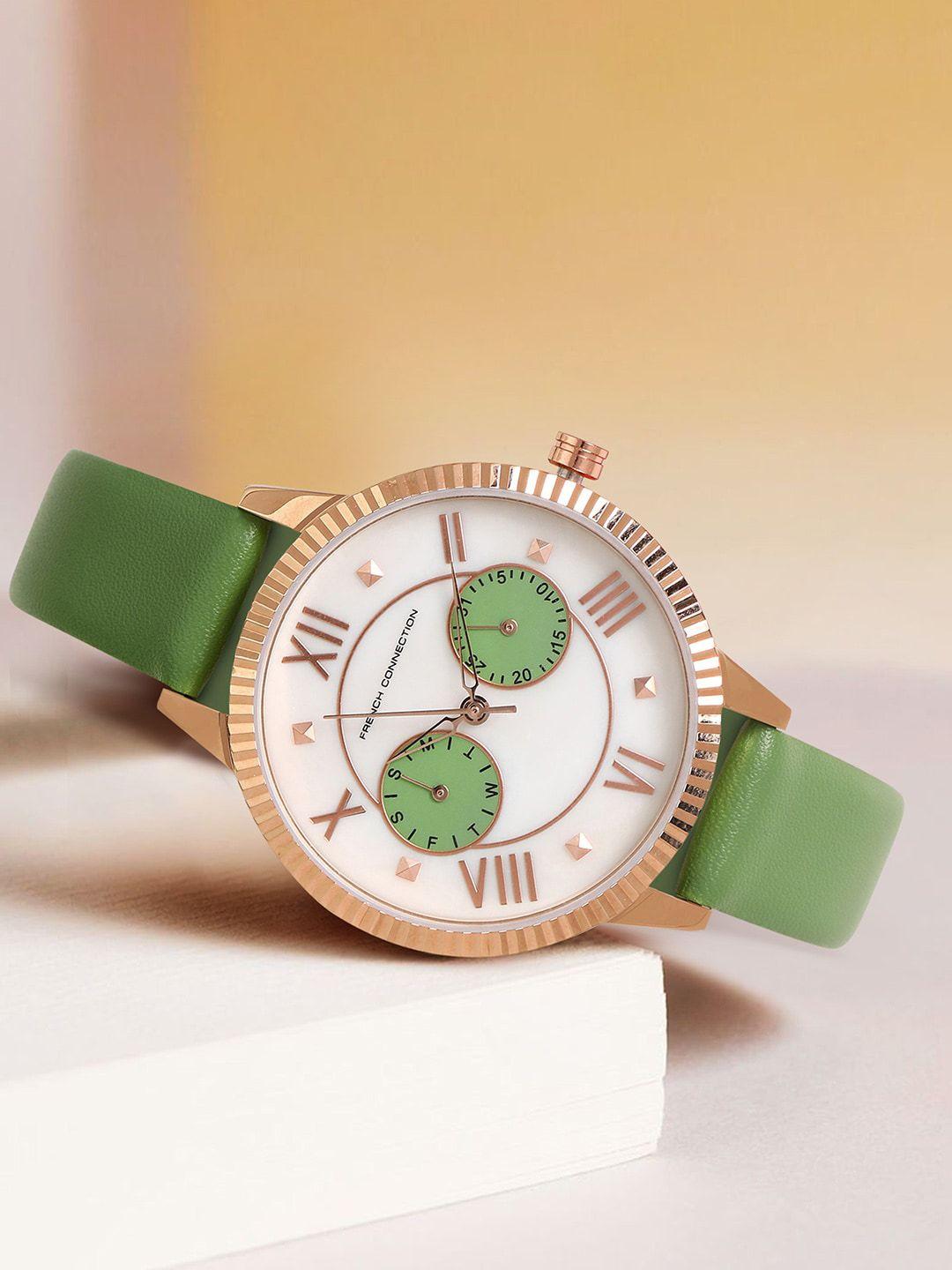 french connection women leather straps analogue multi function watch