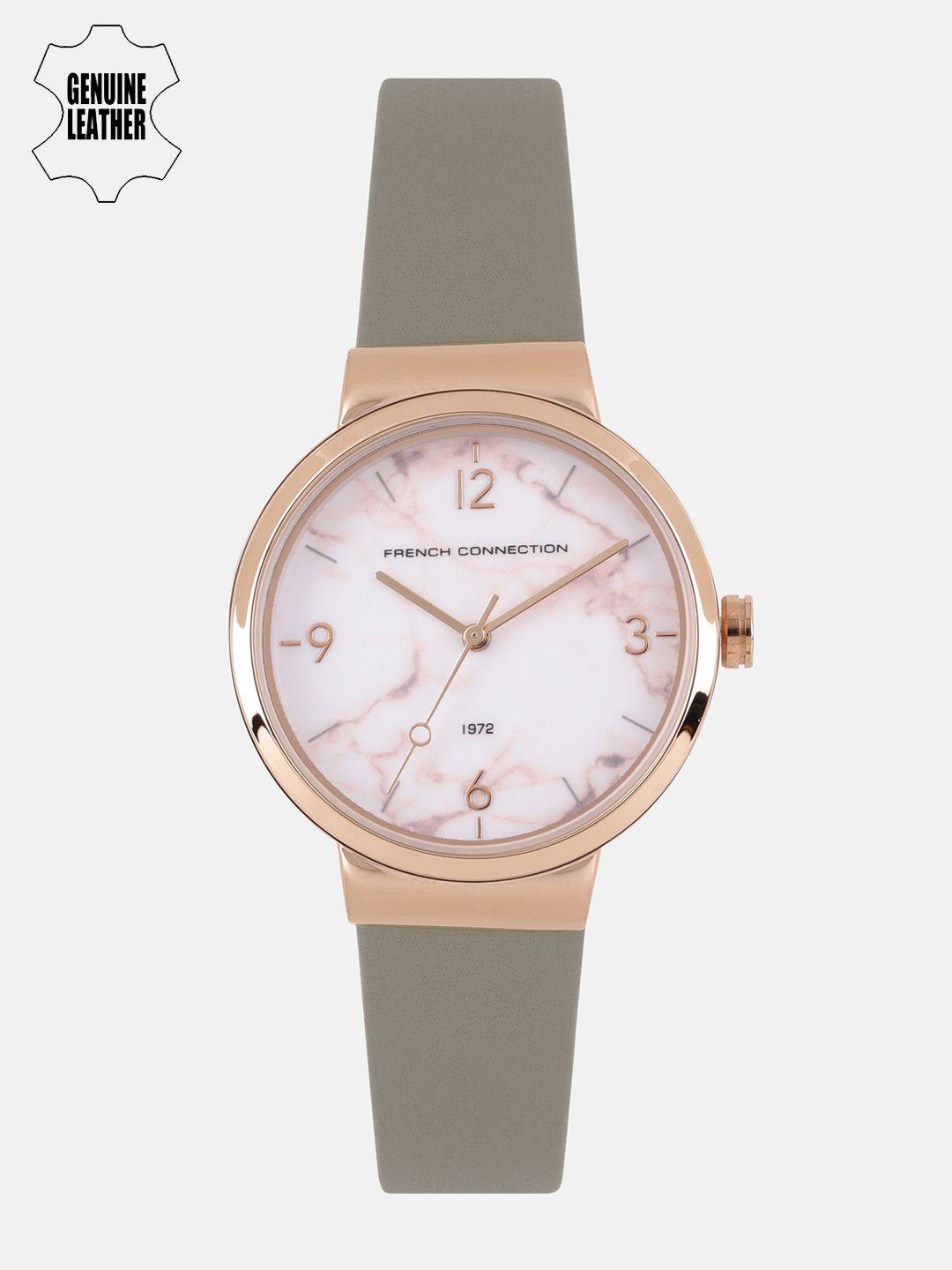 french connection women off-white genuine leather analogue watch fc1291e