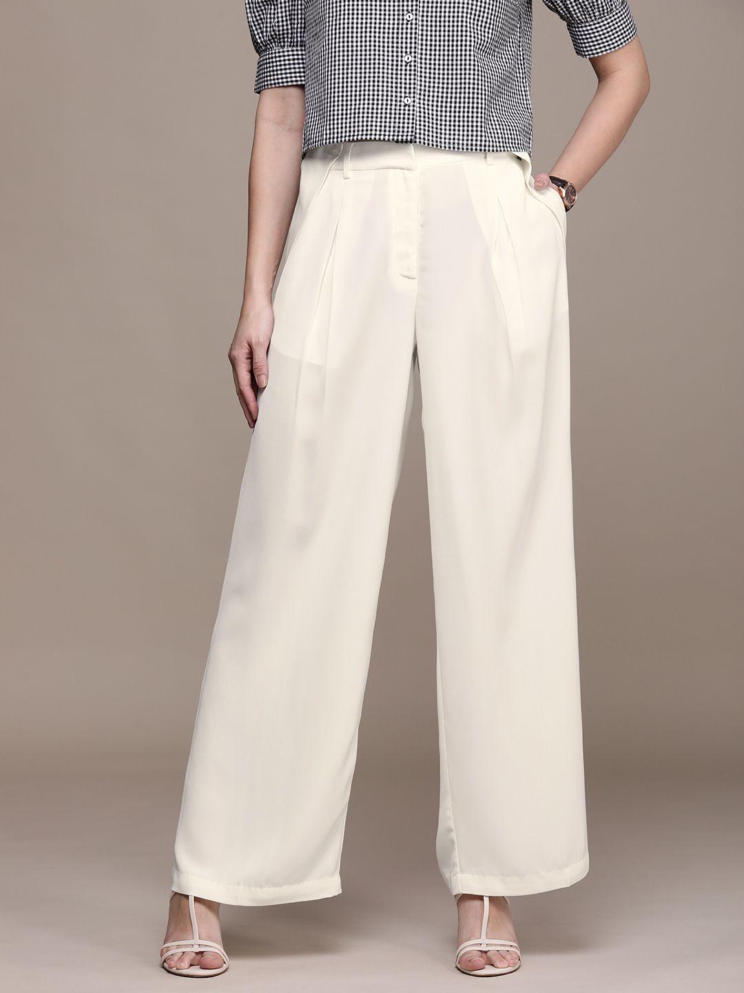 french connection women pleated mid-rise regular fit parallel trousers