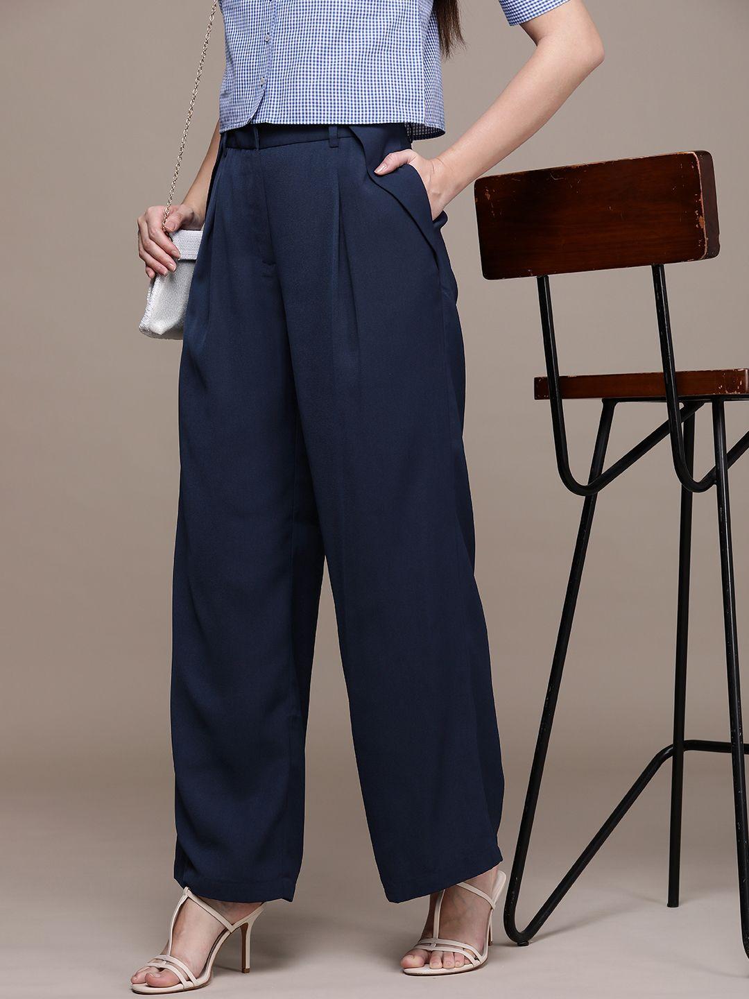 french connection women pleated mid-rise regular fit parallel trousers