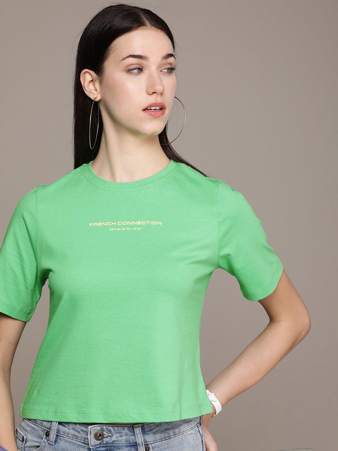 french connection women pure cotton solid brand logo detail t-shirt