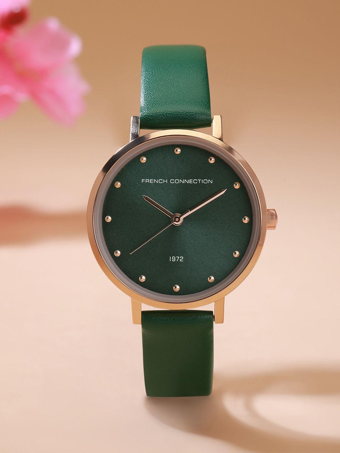 french connection women round leather analogue watch fcn00080a