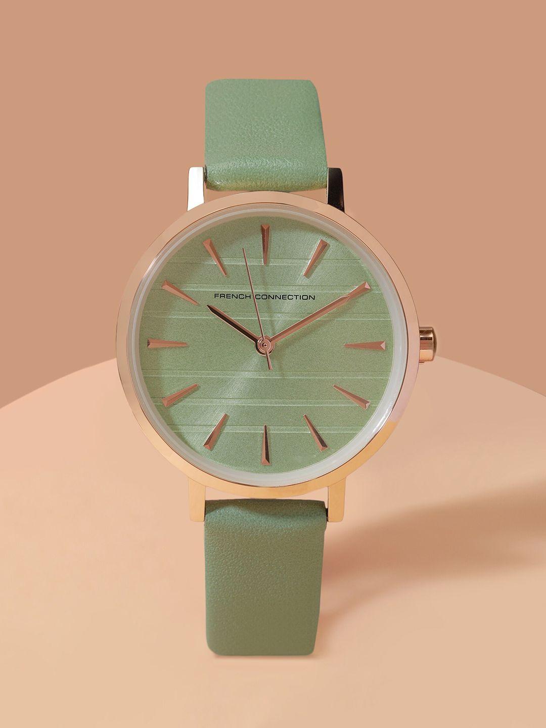 french connection women textured dial & leather straps analogue watch fcn00069c
