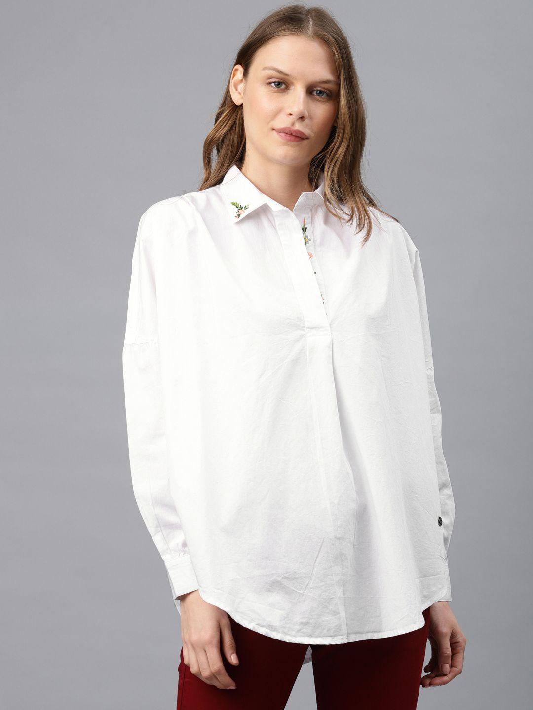 french connection women white solid shirt style pure cotton top