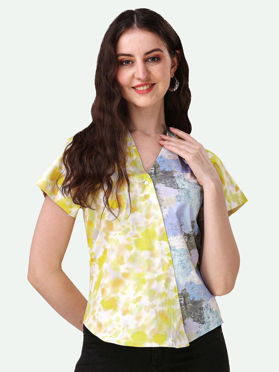 french crown abstract printed v-neck shirt style top