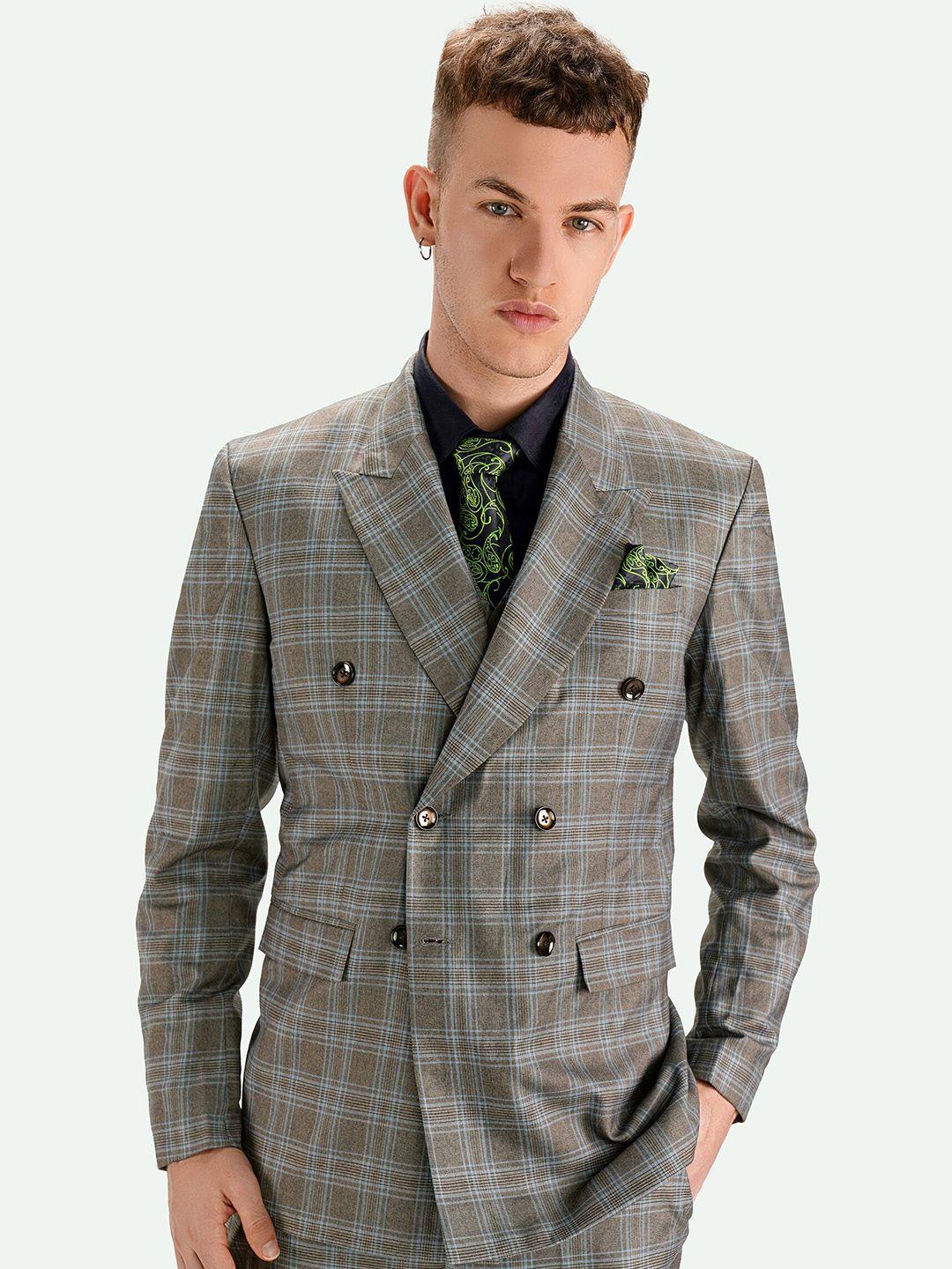 french crown checked double breasted wool formal blazer