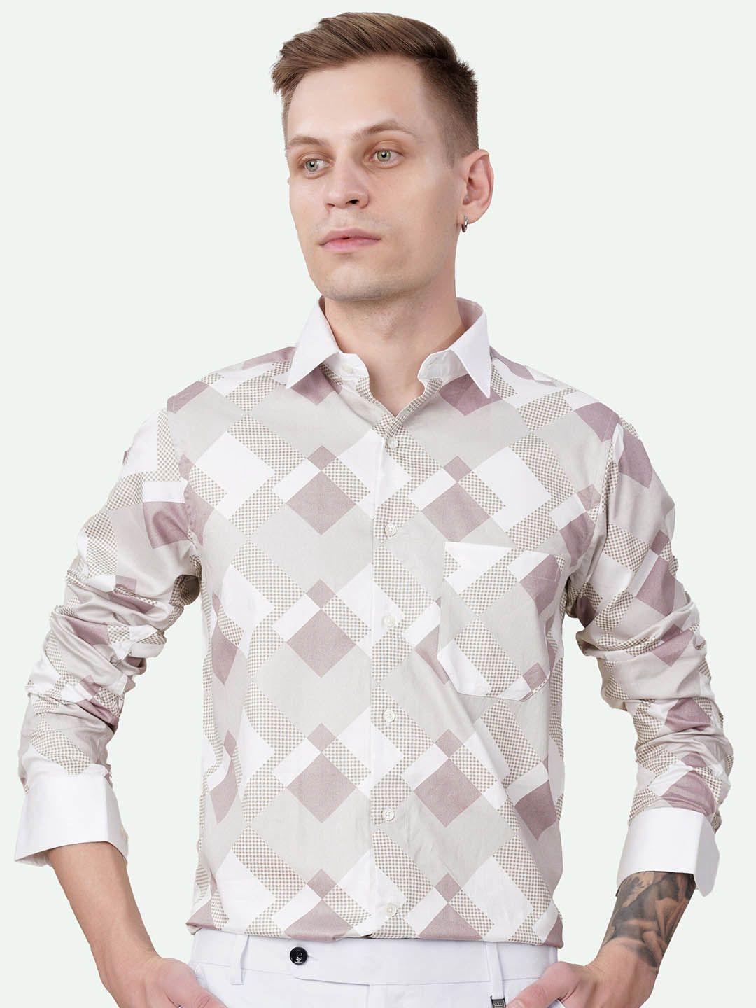 french crown geometric printed standard regular fit opaque cotton casual shirt