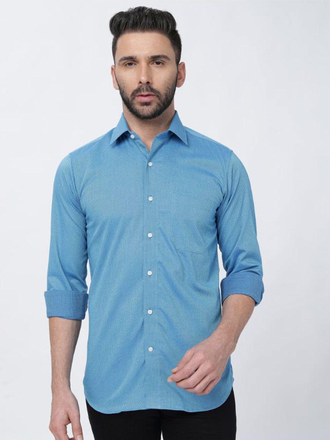 french crown men blue standard opaque casual shirt