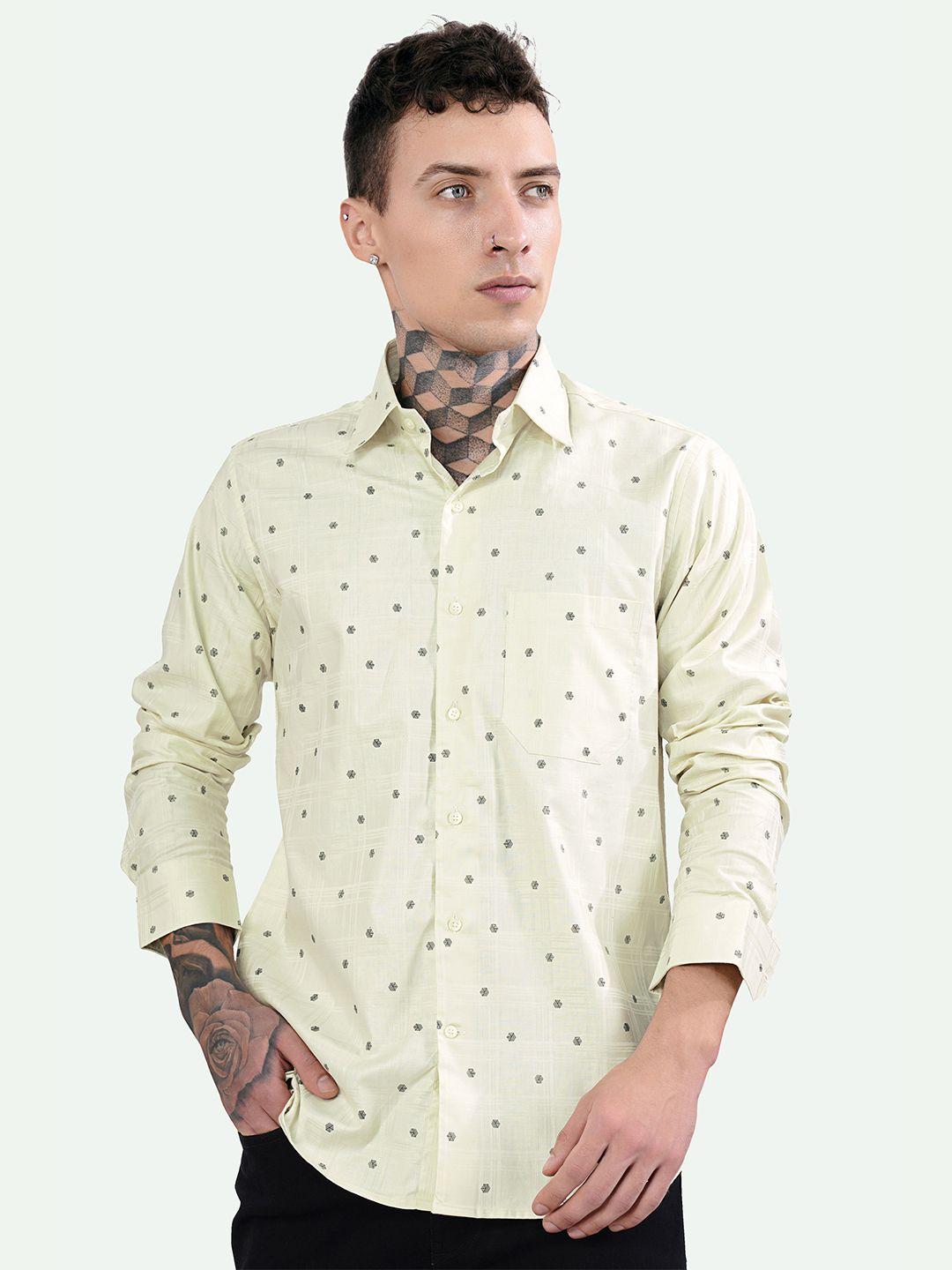 french crown men cream-coloured standard opaque printed casual shirt
