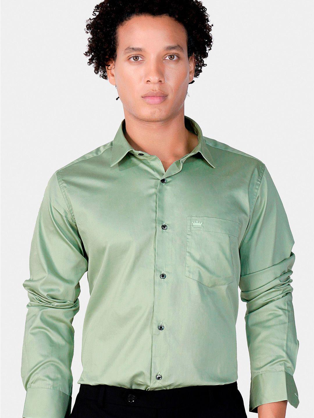 french crown men green standard opaque printed formal shirt