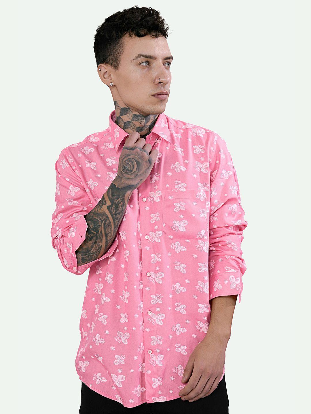 french crown men pink standard opaque printed casual shirt