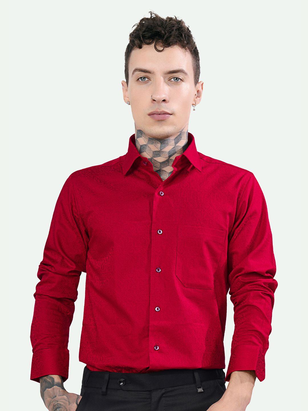french crown men red standard opaque printed casual shirt