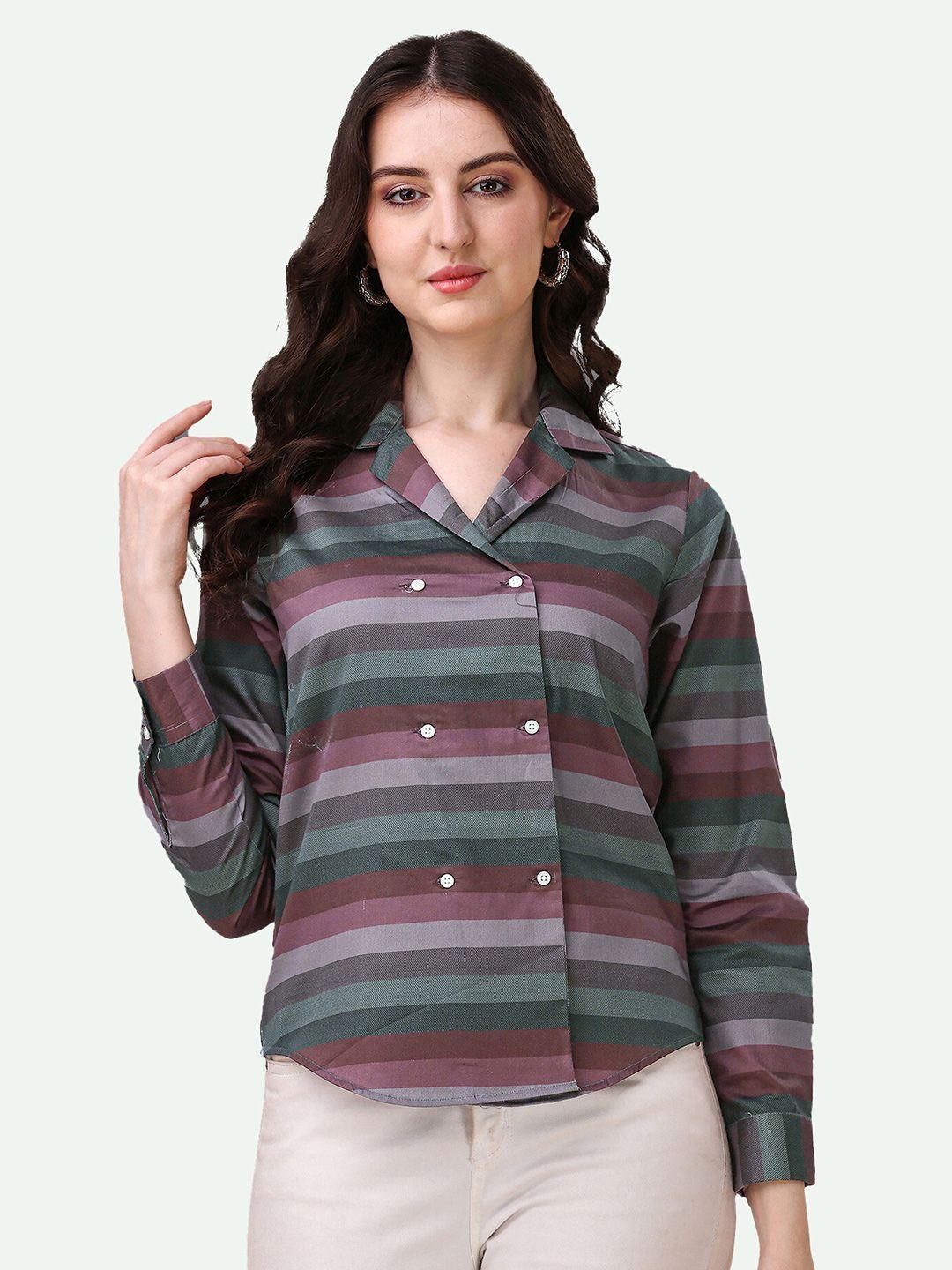 french crown standard horizontal striped opaque cotton casual shirt