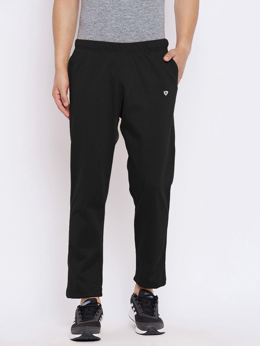 french flexious men black solid relaxed fit track pants