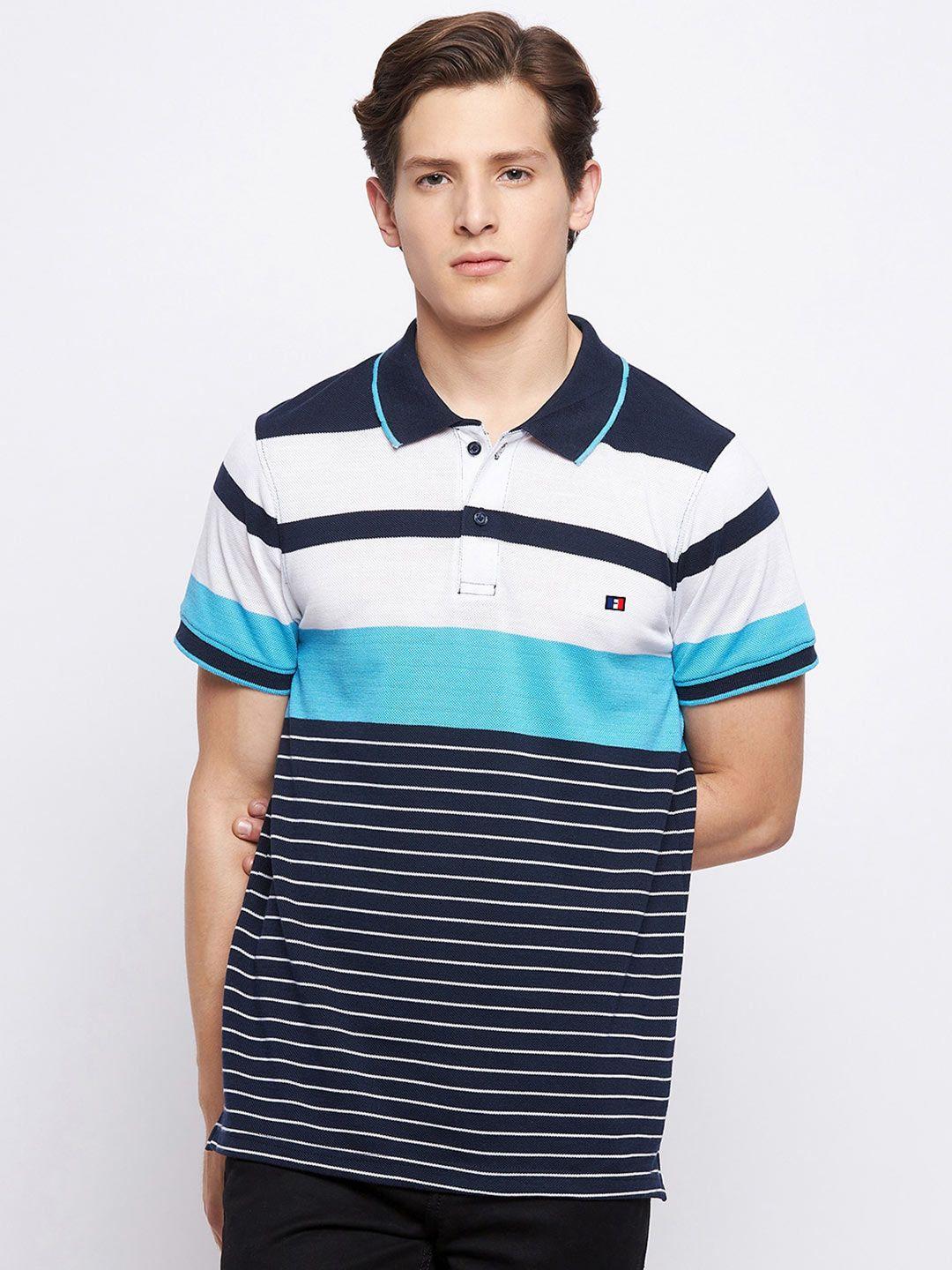 french flexious men blue & white striped polo collar t-shirt