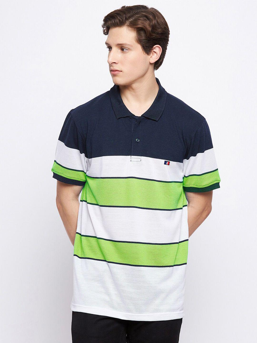 french flexious men multicoloured striped polo collar t-shirt