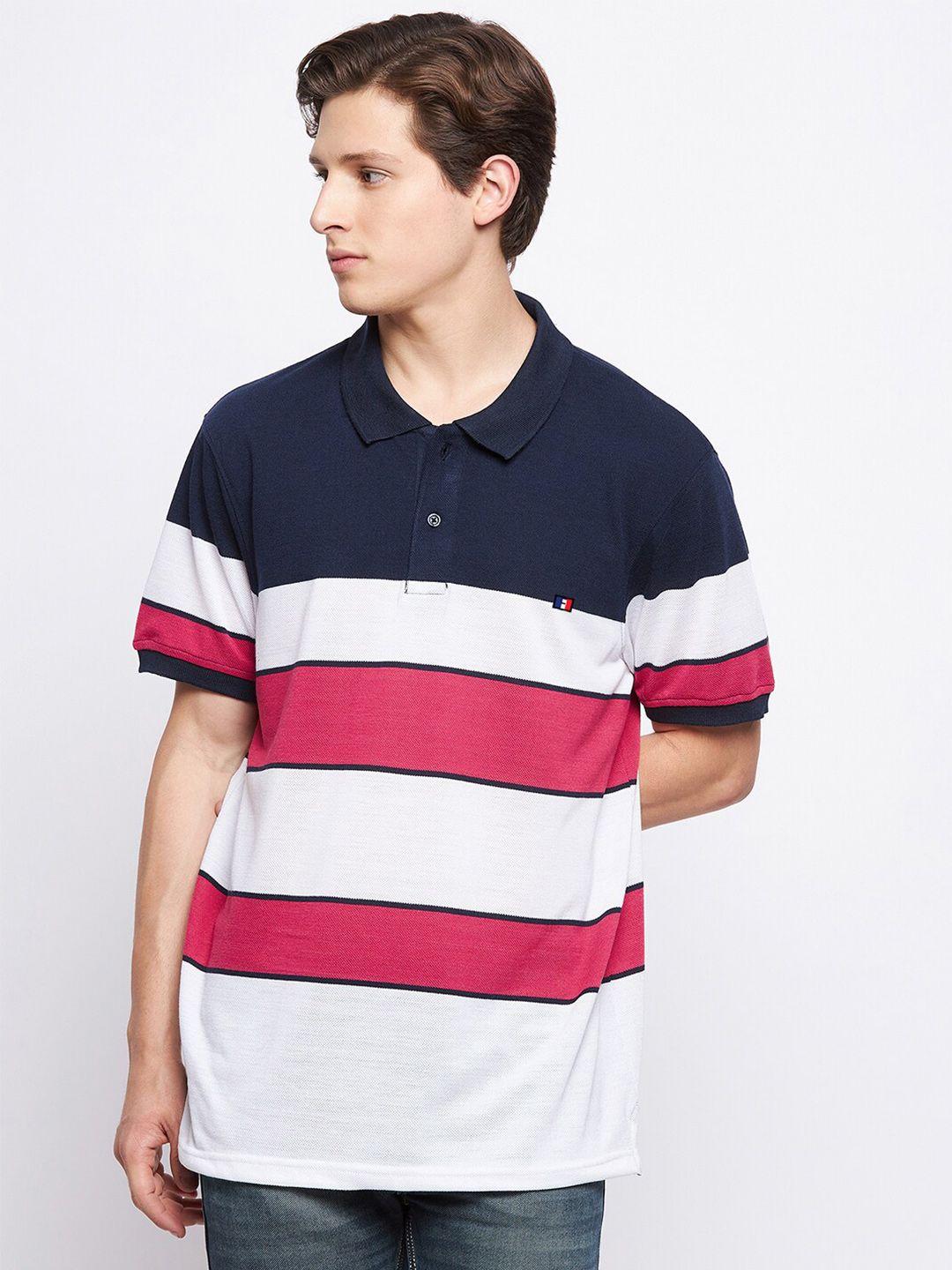 french flexious men multicoloured striped polo collar t-shirt