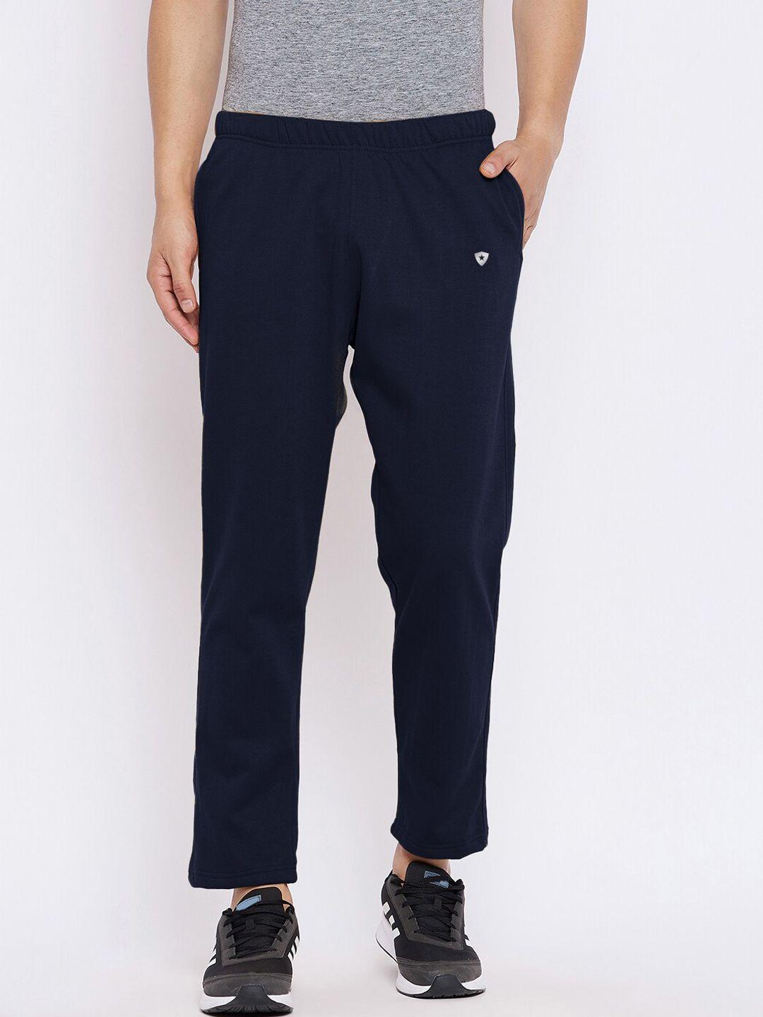 french flexious men navy blue solid loose-fit track pants