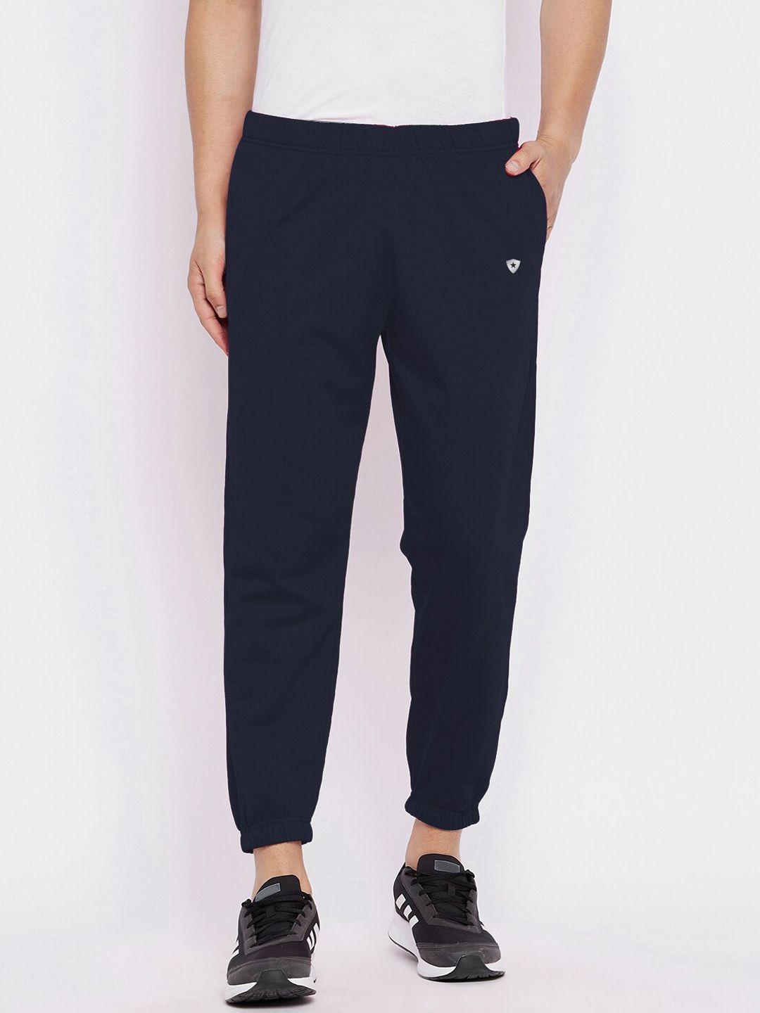 french flexious men navy blue solid relaxed fit track pants