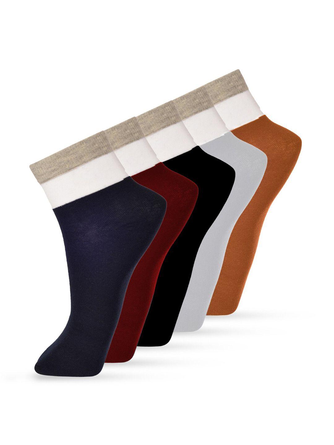 frenchie men pack of 5 assorted colourblocked breathable cotton ankle length socks