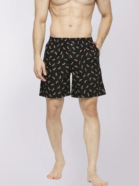 frenchie black cotton relaxed fit printed boxers