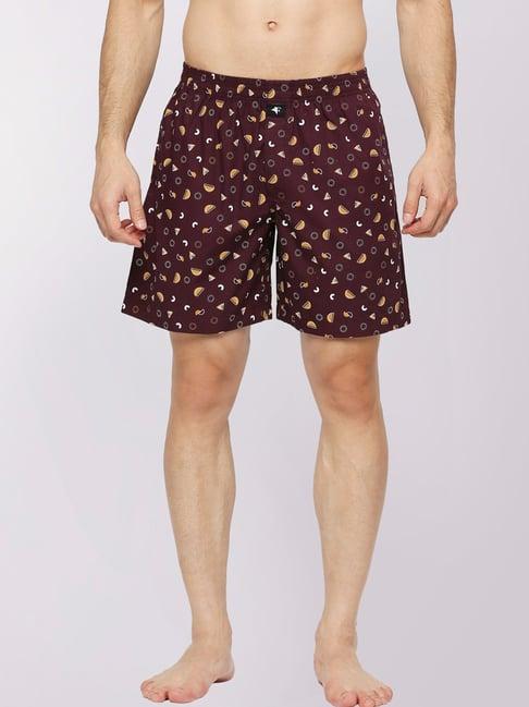 frenchie brown cotton relaxed fit printed boxers