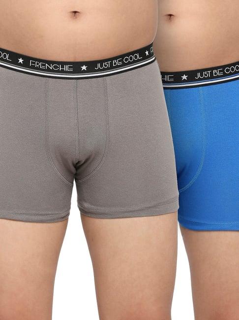 frenchie kids blue & grey solid trunks (pack of 2)