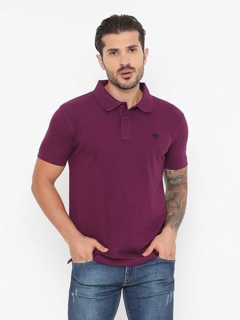 frenchie purple regular fit cotton polo t-shirt