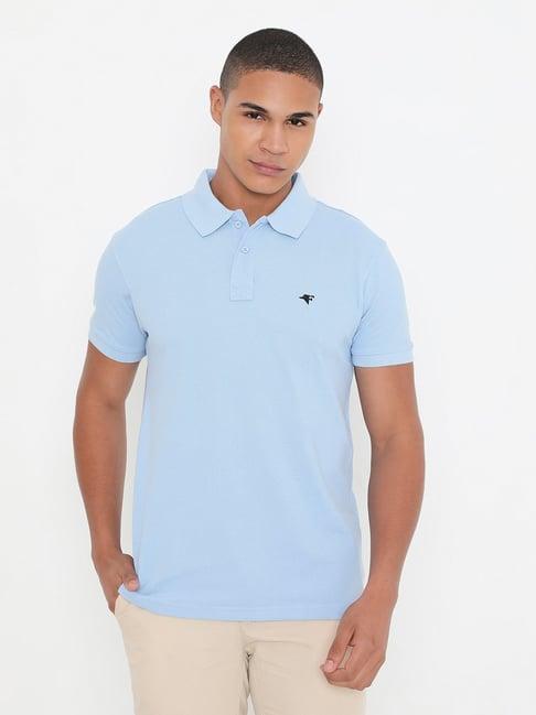 frenchie sky blue regular fit cotton polo t-shirt