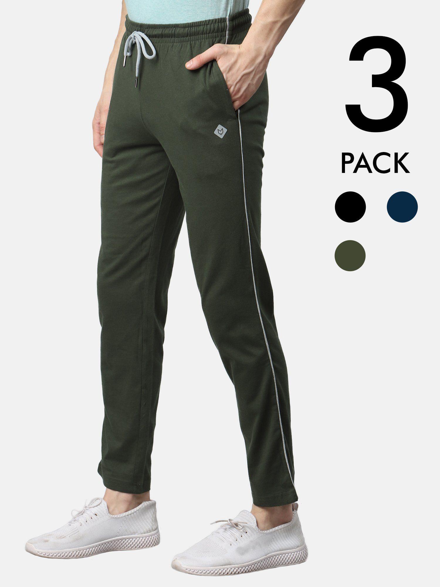 fresco slim fit 100% cotton trackpants (pack of 3)